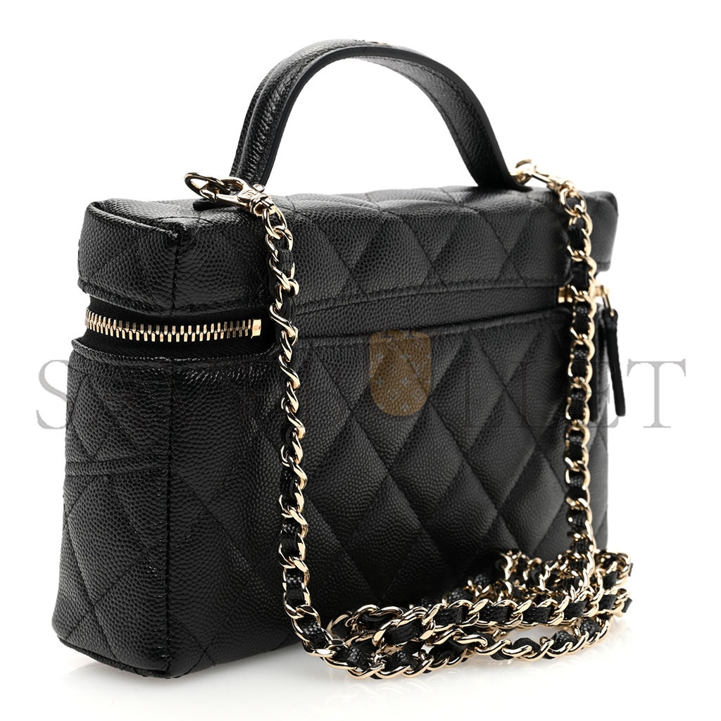 CHANEL CAVIAR QUILTED LONG CC VANITY CLUTCH WITH CHAIN BLACK (19.5*17*5cm) 